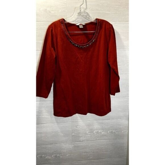 Christopher & Banks Women's 3/4 Sleeve Beaded Scoop neck Loose Tunic‎ Tops - Picture 3 of 5